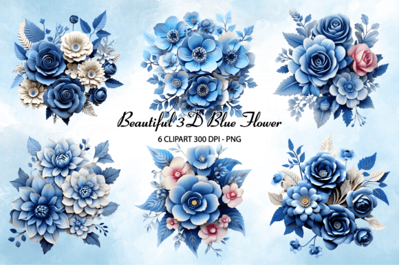 3D Blue Flower Clipart, Sublimation PNG: Elevating Creative Projects with High-Resolution Digital Assets