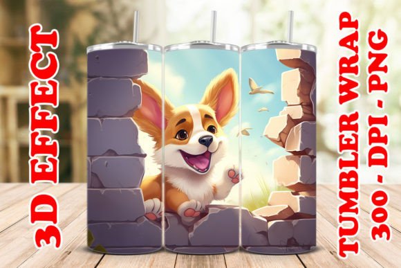 3D Cute Corgi Flower Tumbler 1 Digital Wrap