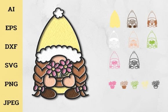 3D Layered Gnome and Flower: Digital Cut Files