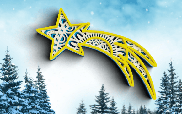3D Shooting Star SVG Christmas Svg: Layered Mandala Art