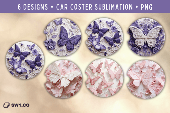 Evaluating 3D Butterfly Car Coaster Sublimation PNG Assets for Production