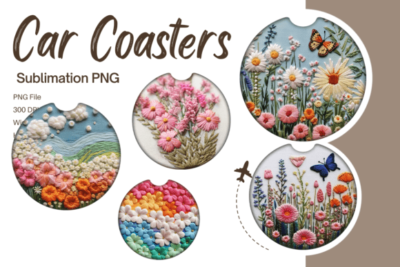 Mastering Sublimation with 3D Flower Embroidery Car Coaster Set PNG Files